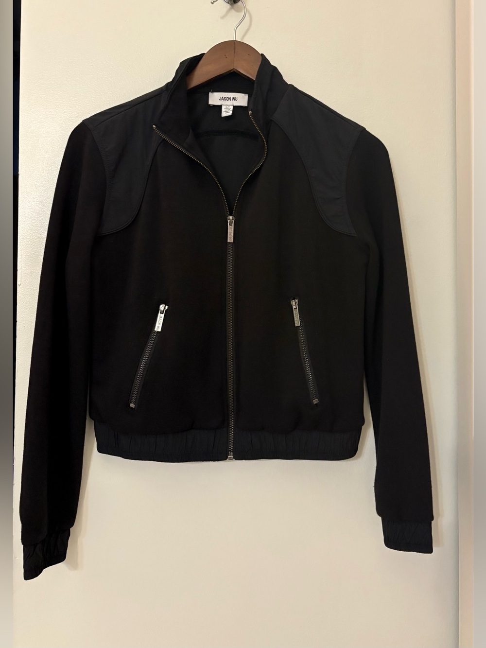 Jason Wu Black Zip-Front Bomber Track Jacket with Silver Hardware Size:S /P Soft